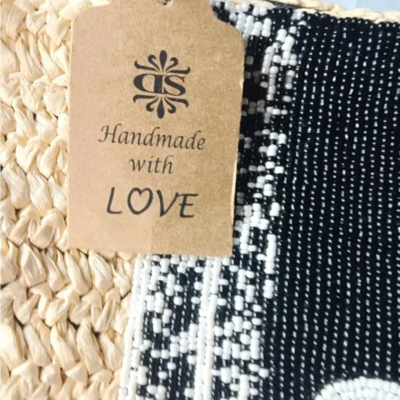 DE SIENA CABO Raffia Tote Bag Natural & Black Beaded Bag Retail $458 - Picture 6 of 10